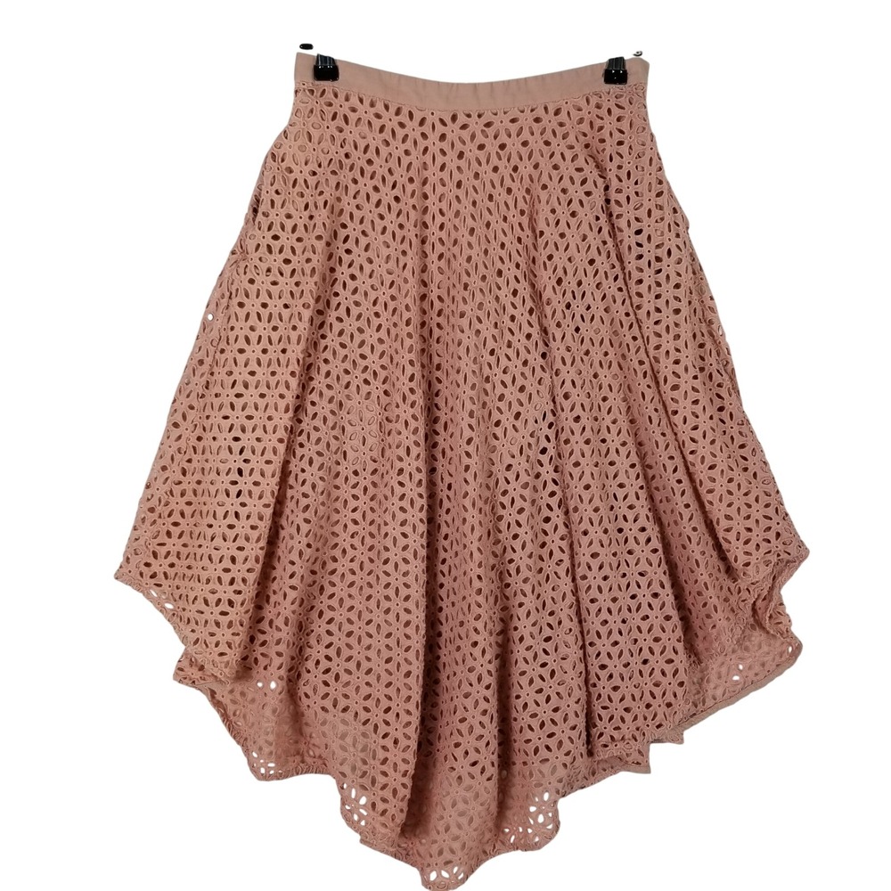 Tibi Skirt Women 2 Blush Pink Eyelet Floral High Low Asymmetrical Cotton 79